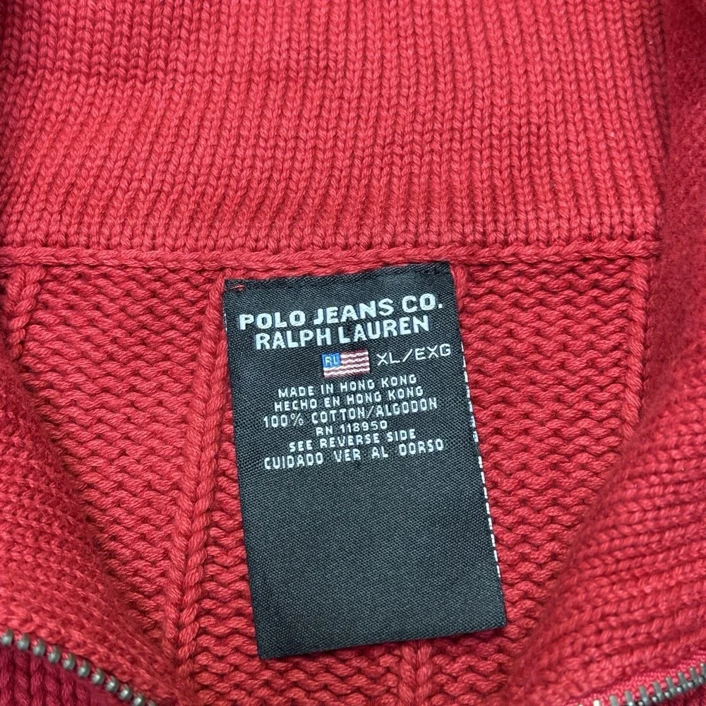 Polo Ralph Lauren Jeans Knit 1/4 Zip Sweater Men's XL Red Thick Heavy‎